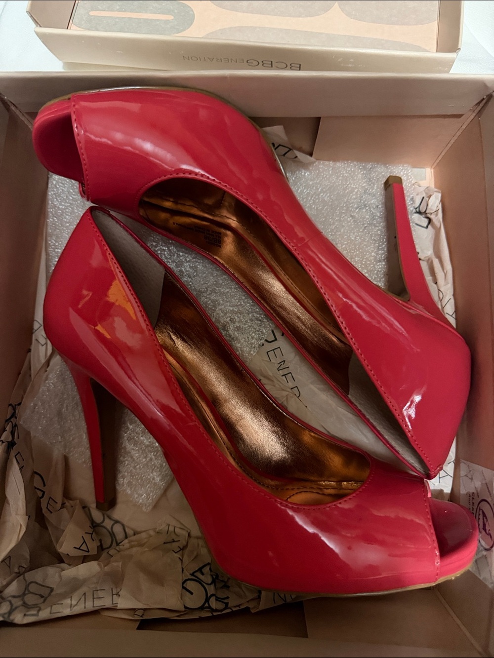 Bright Pink Women's Patent Peep-Toe Pumps